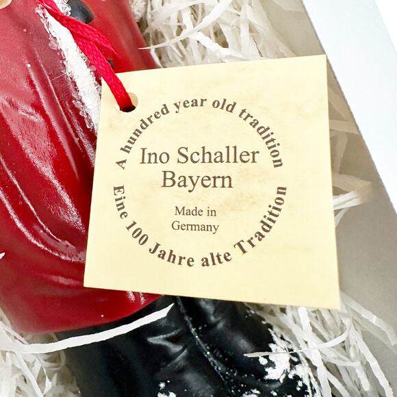 Ino Schaller Bayern paper mache Santa Claus red coat flocked tree 10" tall box - Picture 10 of 11